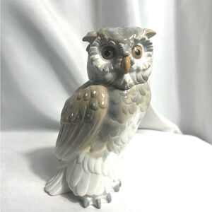 Nao Lladro Short Eared Owl Porcelain Figure Gray & White 6 1/2" 1979